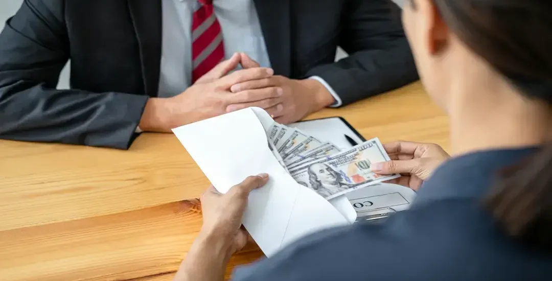 Business Transaction with Envelope of Money