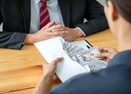 Business Transaction with Envelope of Money